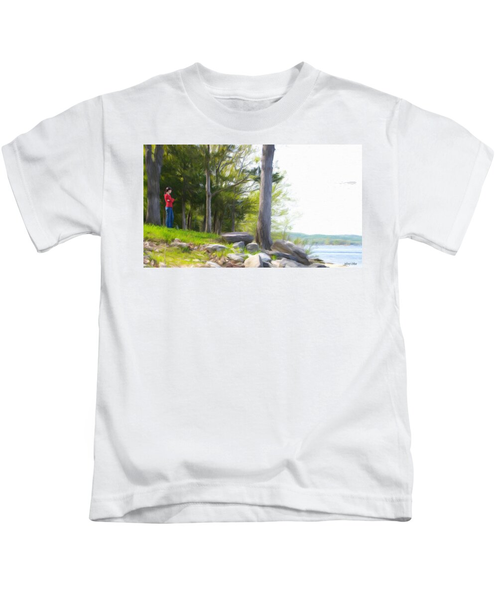 Table Rock Lake Kids T-Shirt featuring the painting Waiting Ashore by Jeffrey Kolker
