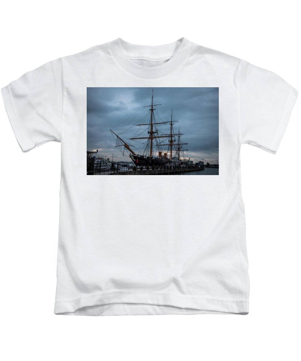 Hms Kids T-Shirt featuring the photograph Warrior at Christmas by Ross Henton