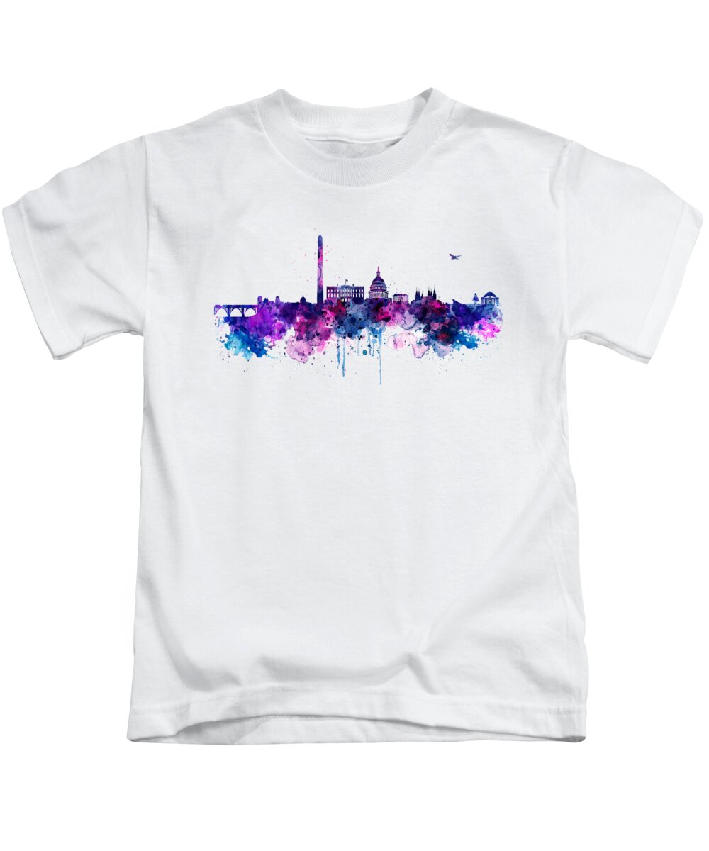 Washington Dc Kids T-Shirt featuring the painting Washington DC Skyline by Marian Voicu