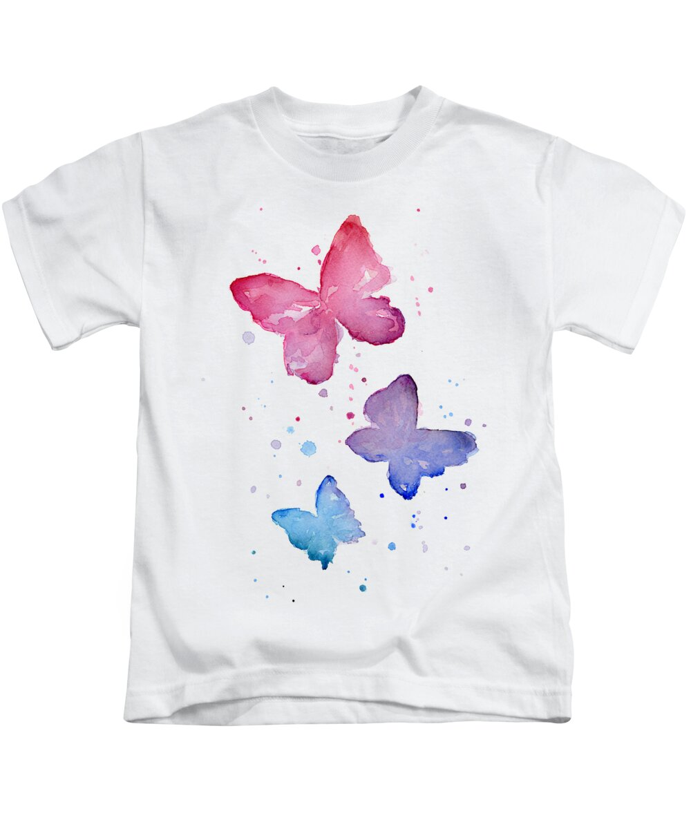 Watercolor Kids T-Shirt featuring the painting Watercolor Butterflies by Olga Shvartsur