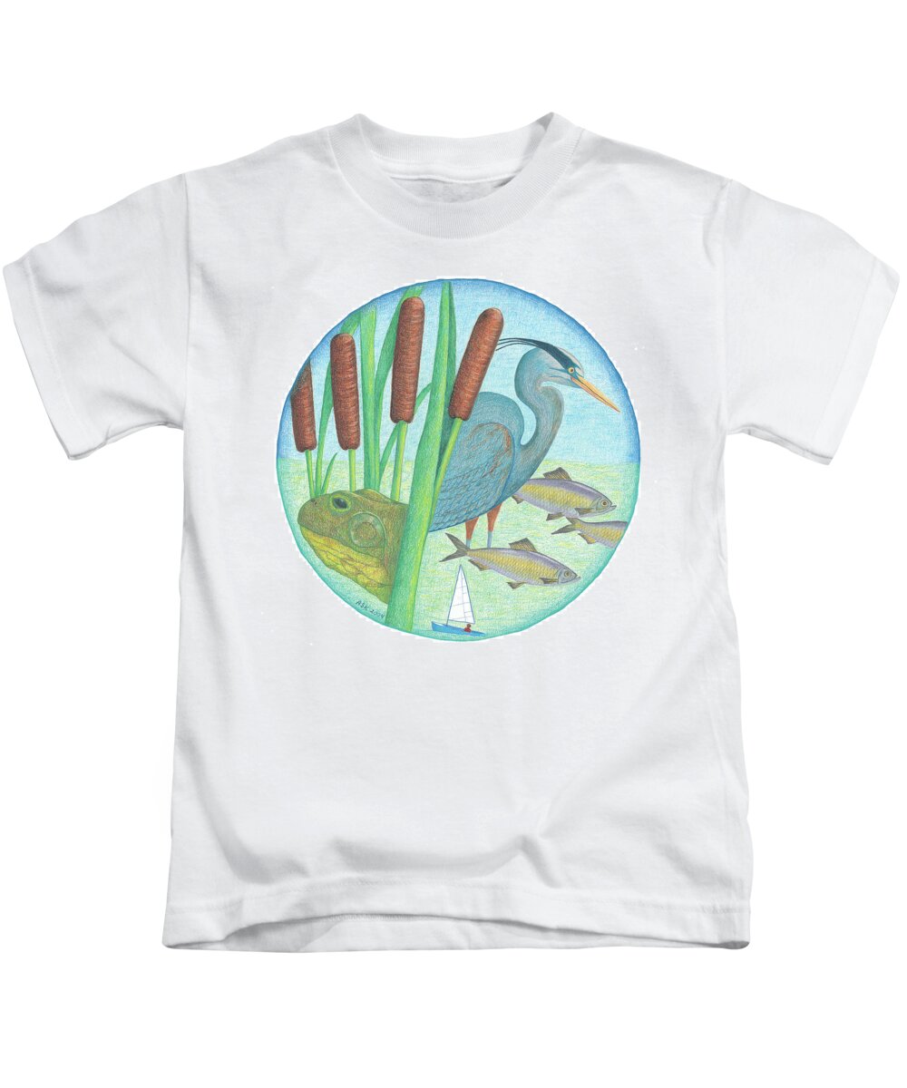 Mystic River Watershed Kids T-Shirt featuring the drawing We Are All Connected by Anne Katzeff
