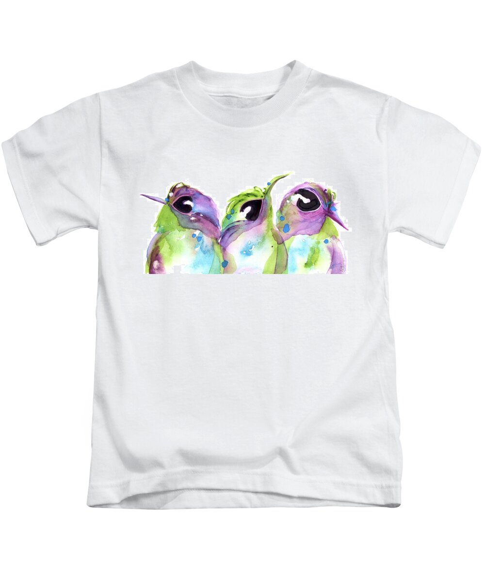 Three Hummingbirds Kids T-Shirt featuring the painting We Three by Dawn Derman