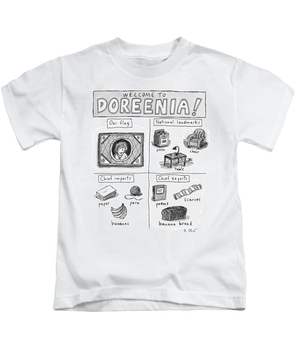 Welcome To...doreenia! Flag Kids T-Shirt featuring the drawing Welcome to Doreenia by Roz Chast