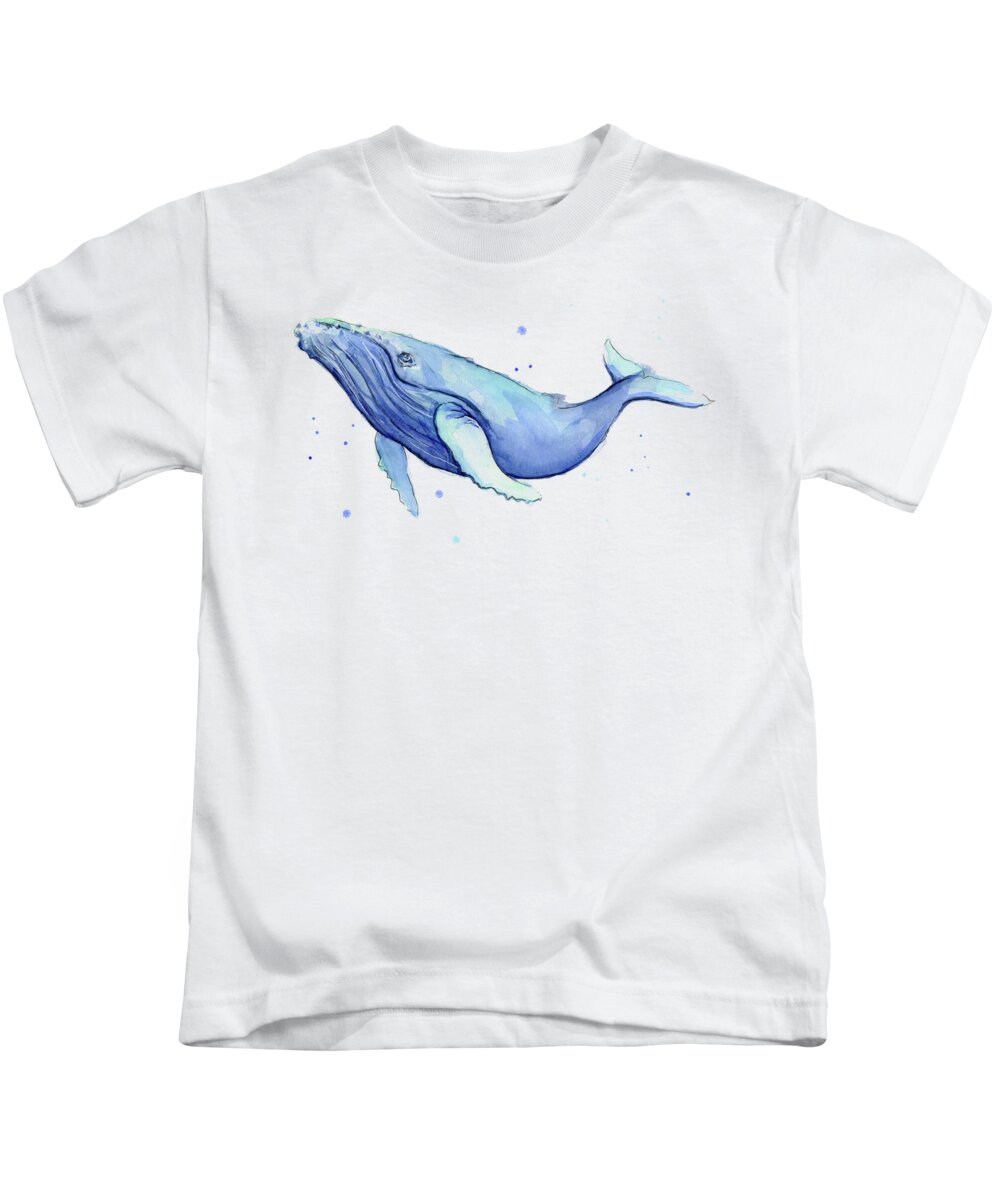 Whale Kids T-Shirt featuring the painting Whale Watercolor Humpback by Olga Shvartsur