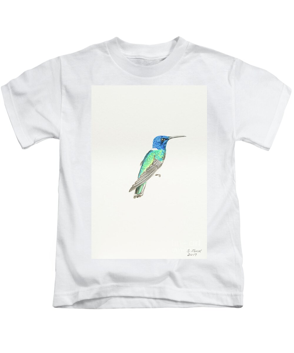 White Necked Jacobin Kids T-Shirt featuring the painting White-necked jacobin by Stefanie Forck