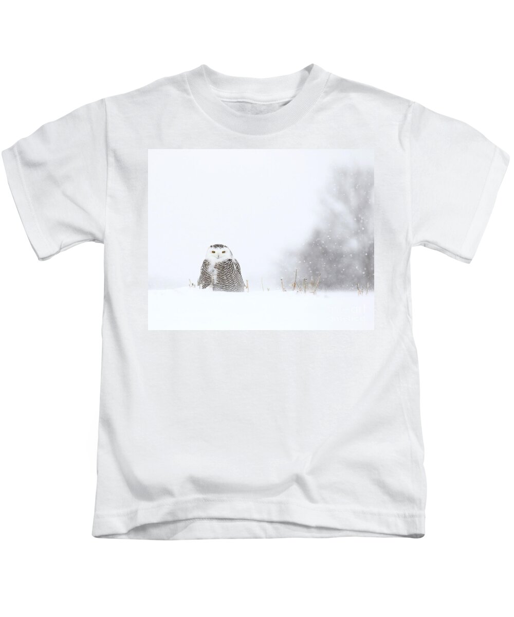 Owl Kids T-Shirt featuring the photograph White on white by Heather King