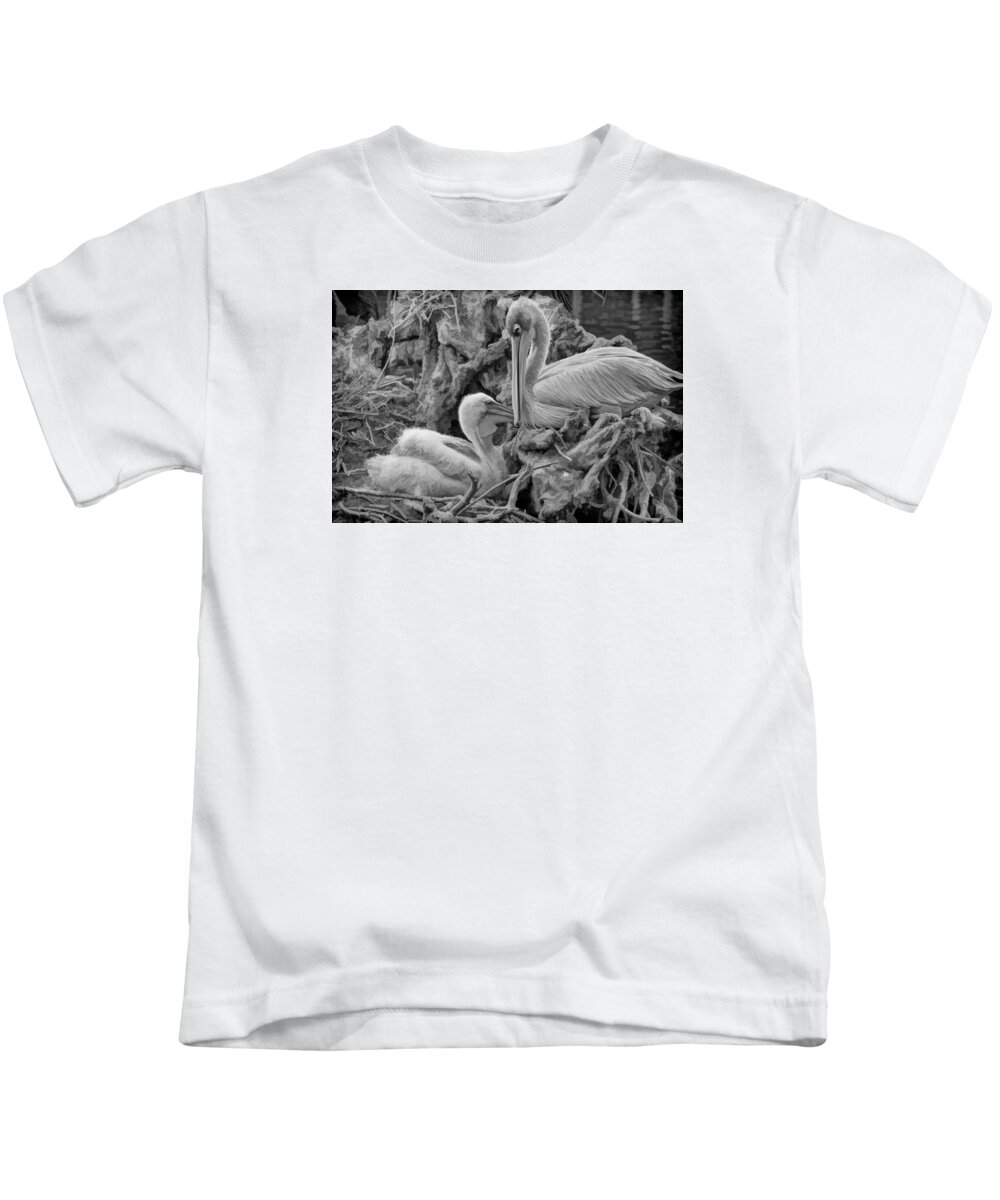 White Pelican Kids T-Shirt featuring the photograph White Pelican and Baby in Nest by Ginger Wakem