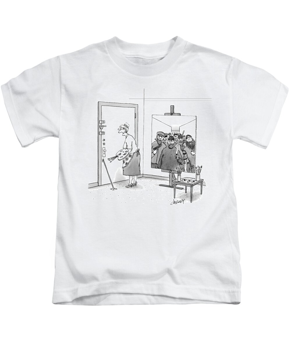 Painting Kids T-Shirt featuring the drawing Who's there by Tom Cheney