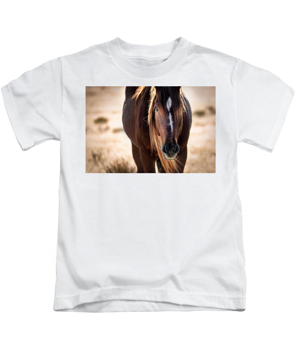 Horse Kids T-Shirt featuring the photograph Wild Horse Watching by Michael Ash