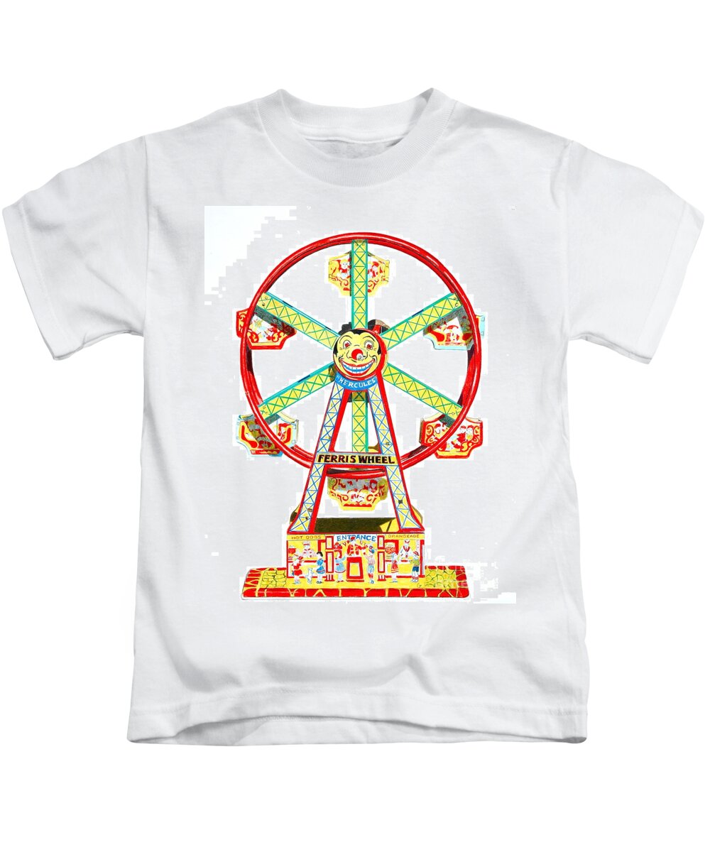 Ferris Wheel Kids T-Shirt featuring the drawing Wind-up Ferris Wheel by Glenda Zuckerman