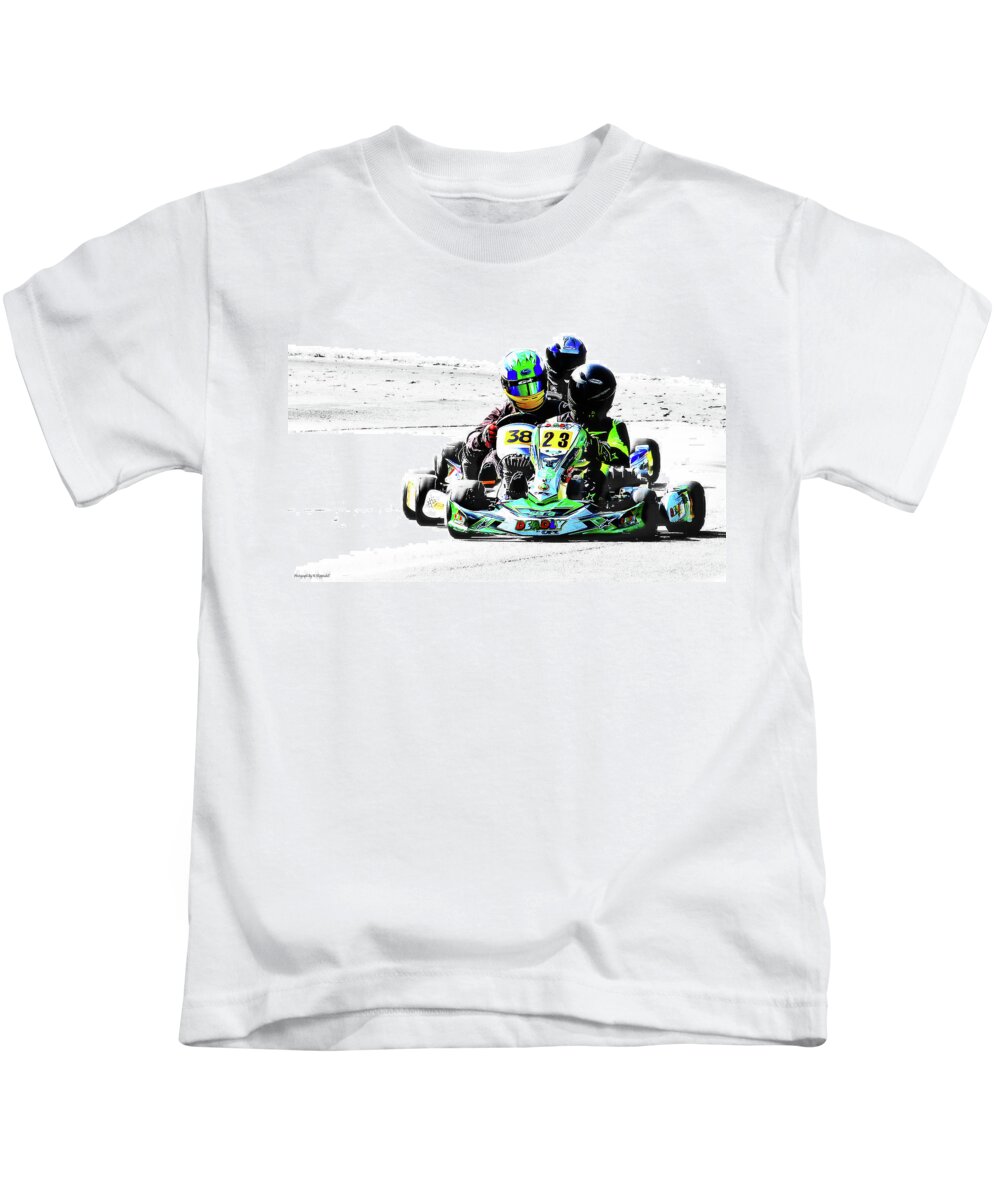 Wingham Go Karts Australia Kids T-Shirt featuring the photograph Wingham Go karts 09 by Kevin Chippindall