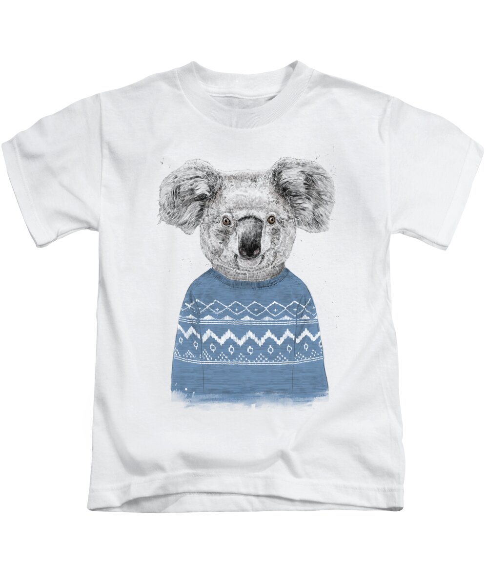 Koala Kids T-Shirt featuring the drawing Winter koala by Balazs Solti