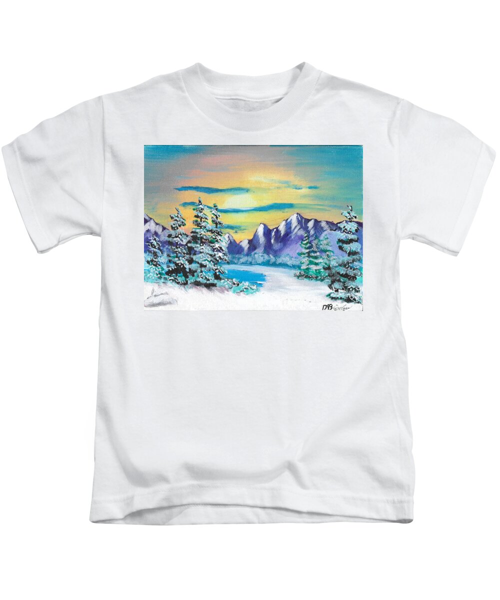 Mountains Kids T-Shirt featuring the painting Winter Mountains by David Bigelow
