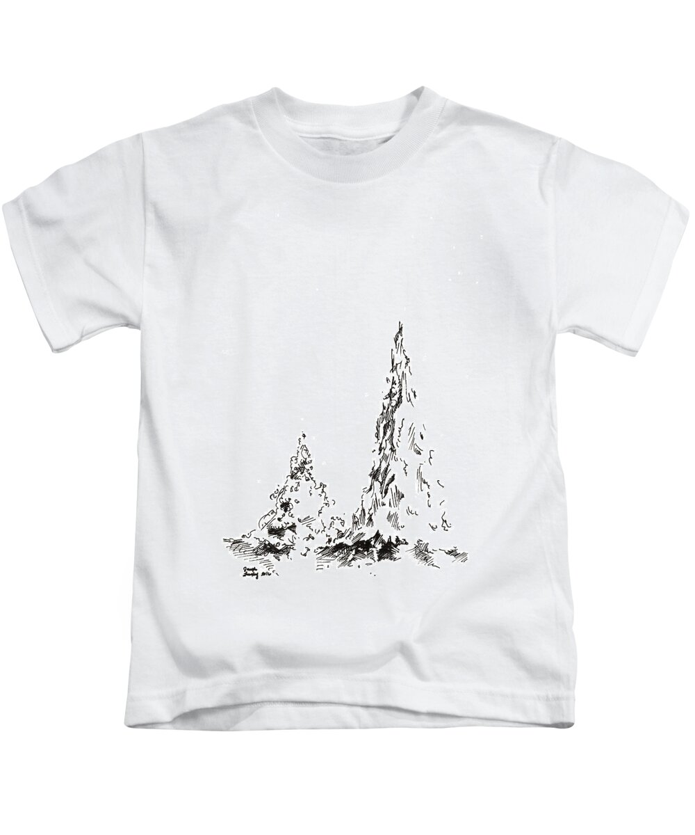Trees Kids T-Shirt featuring the drawing Winter Trees 2 - 2016 by Joseph A Langley