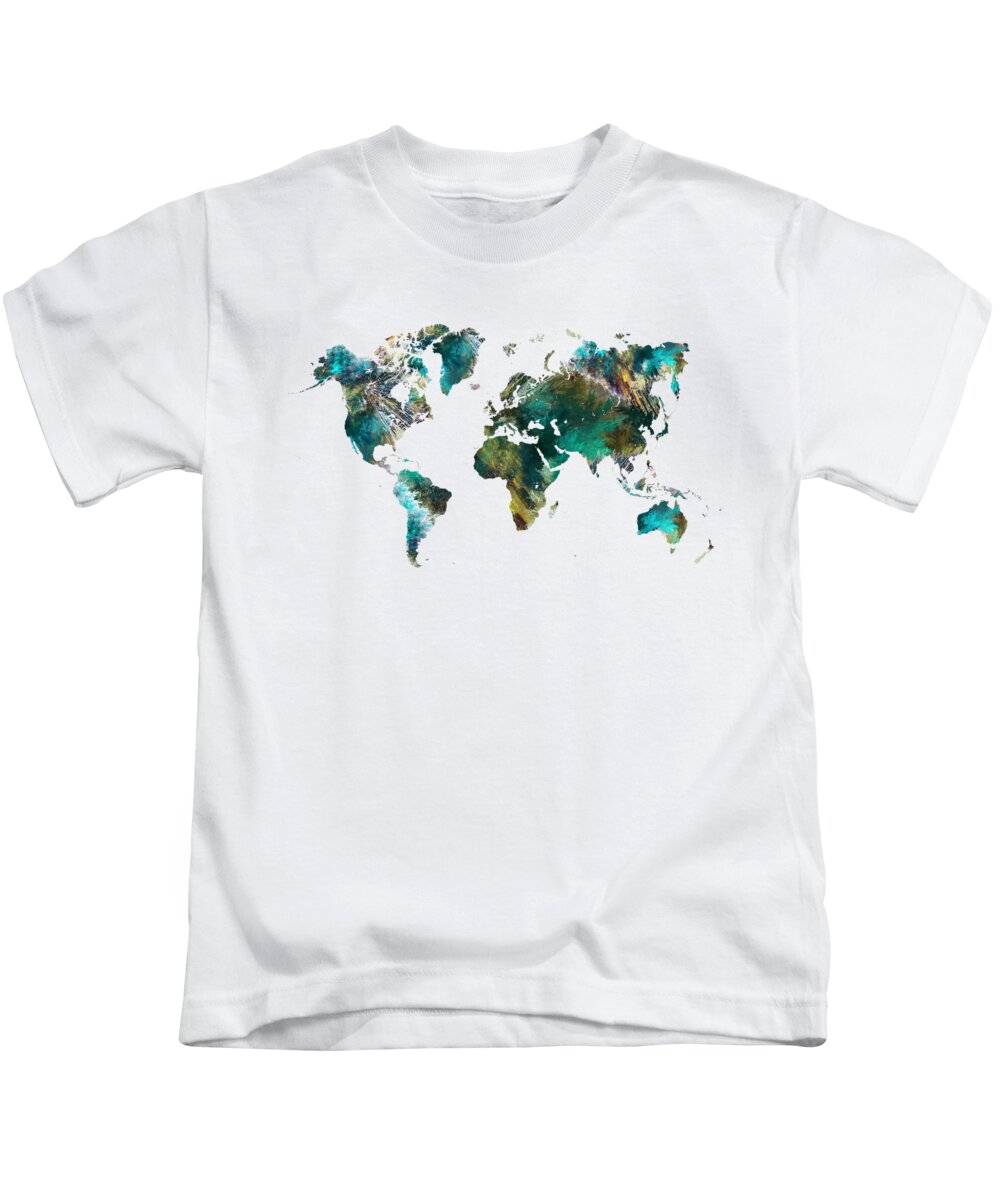 Map Of The World Kids T-Shirt featuring the digital art World Map tree art by Justyna Jaszke JBJart