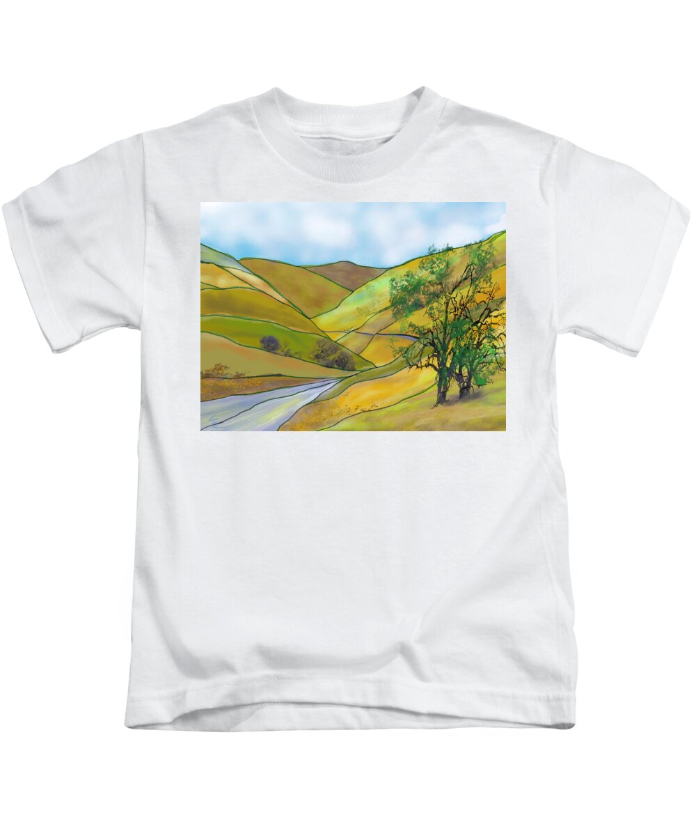 Victor Shelley Kids T-Shirt featuring the digital art Yellow Foothills by Victor Shelley