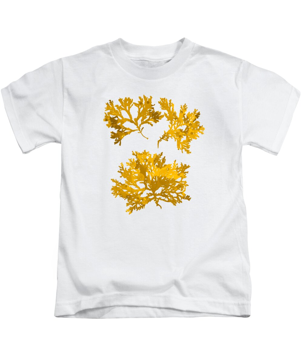 Seaweed Kids T-Shirt featuring the mixed media Gold Seaweed Art Delesseria Alata by Christina Rollo