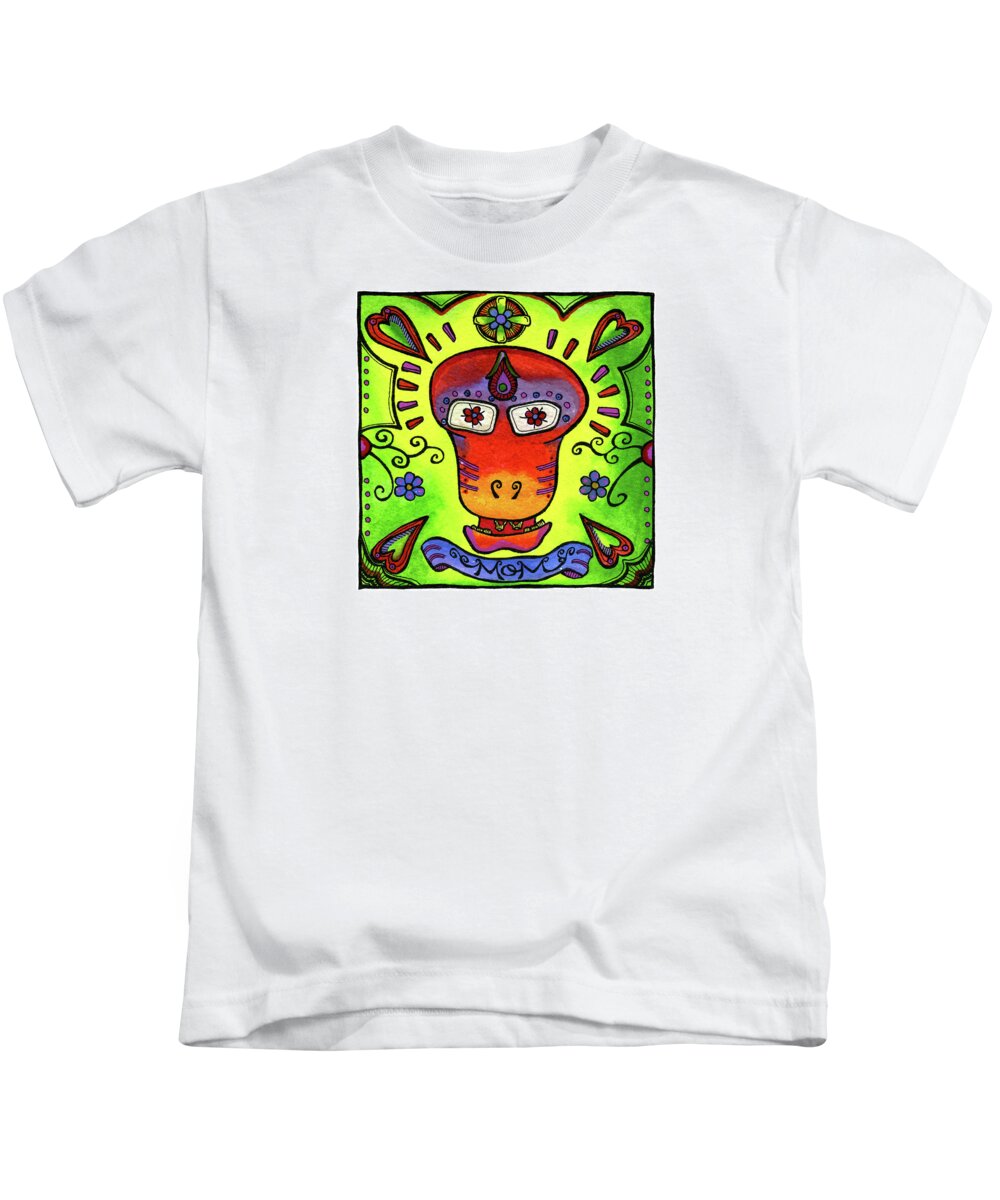 Paintings Kids T-Shirt featuring the painting yoMama by Dar Freeland