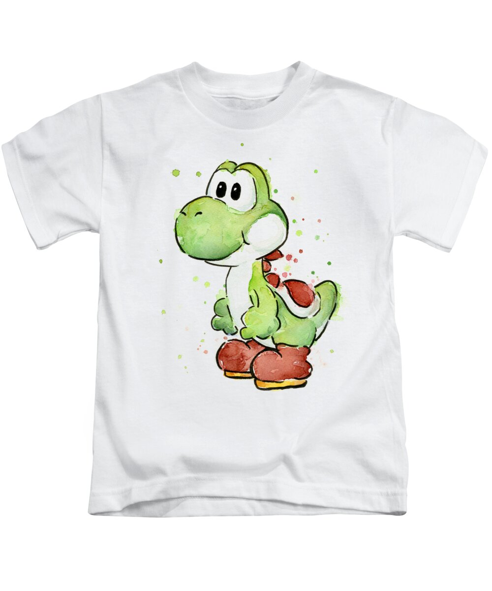 Watercolor Kids T-Shirt featuring the painting Yoshi Watercolor by Olga Shvartsur