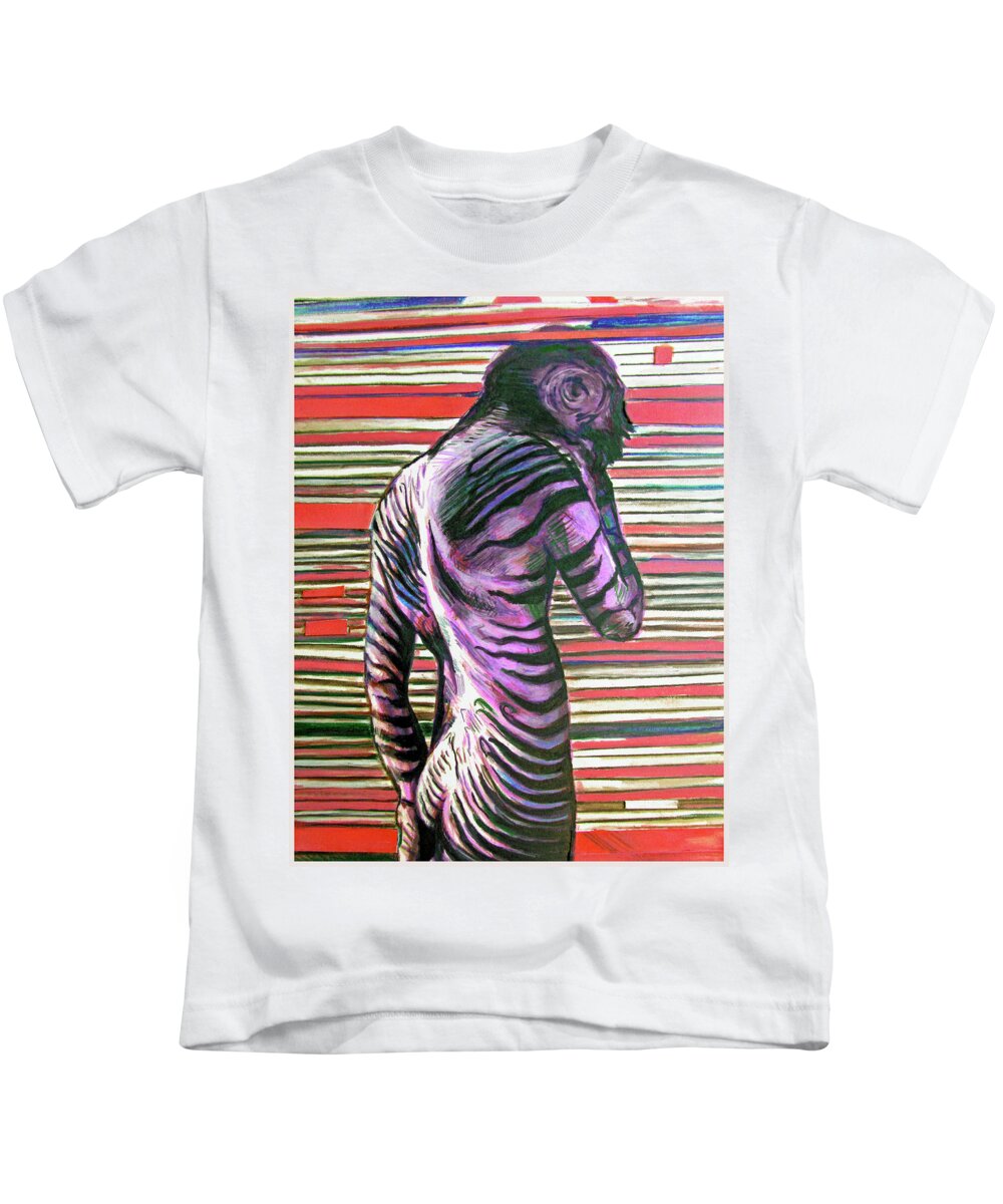 Nude Figure Kids T-Shirt featuring the painting Zebra Boy Battle Wounds by Rene Capone
