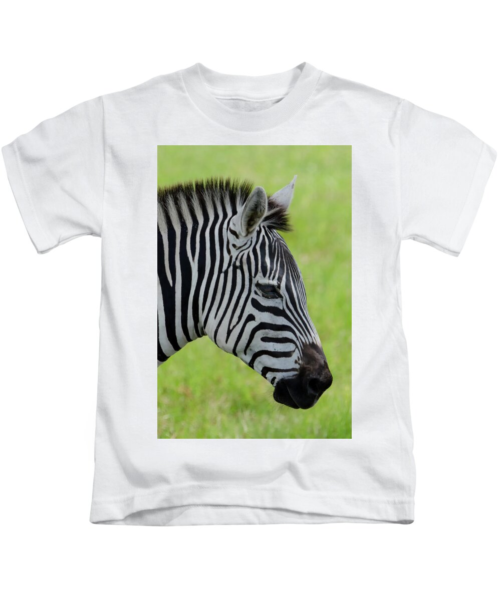 Zebra Kids T-Shirt featuring the photograph Zebra Head Profile on Savannnah by Artful Imagery