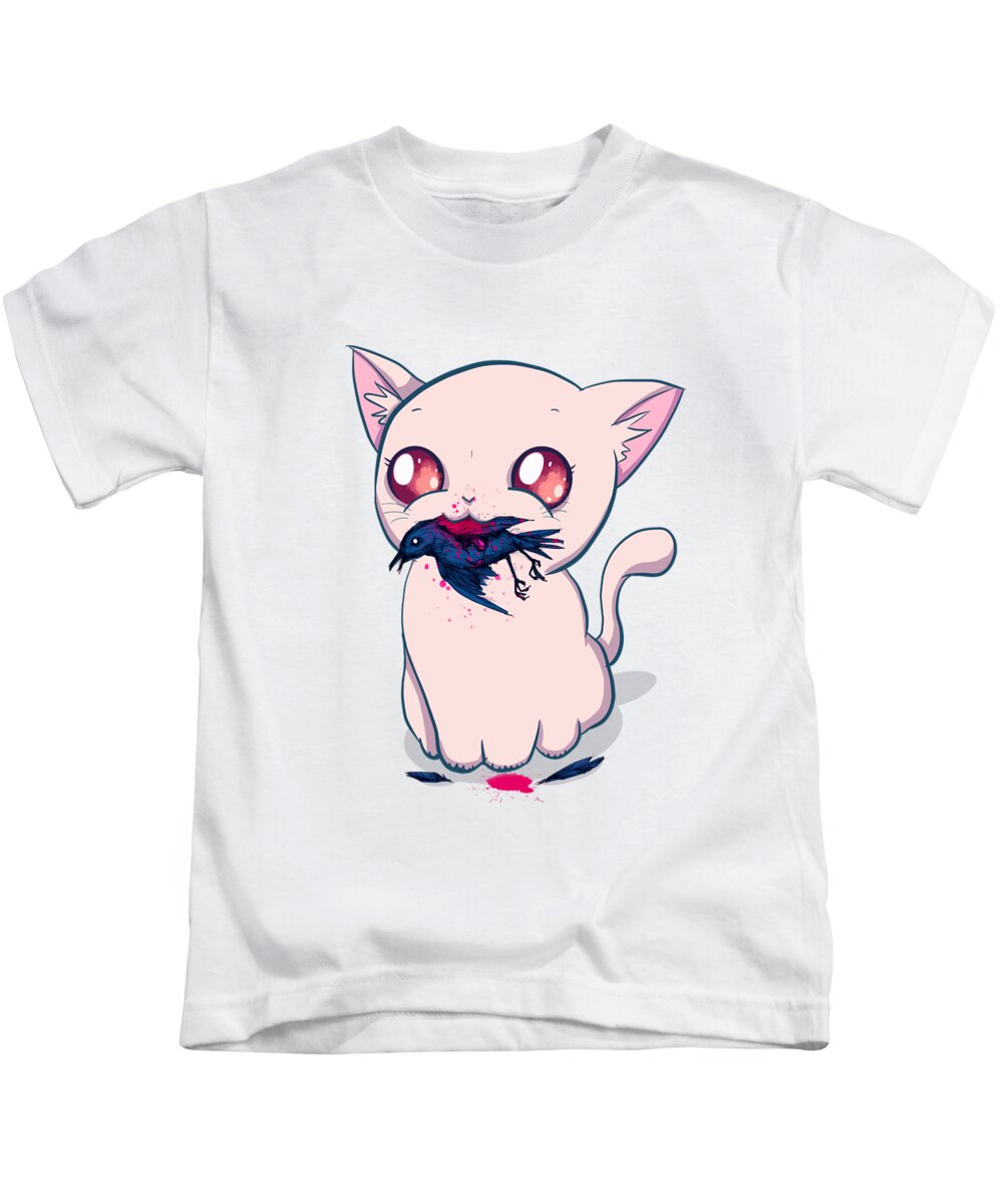 Cat Kids T-Shirt featuring the drawing A Present by Ludwig Van Bacon