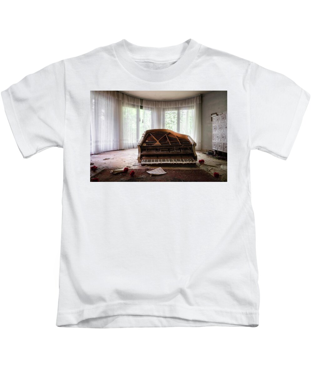 Urban Kids T-Shirt featuring the photograph Abandoned Piano with Flowers by Roman Robroek
