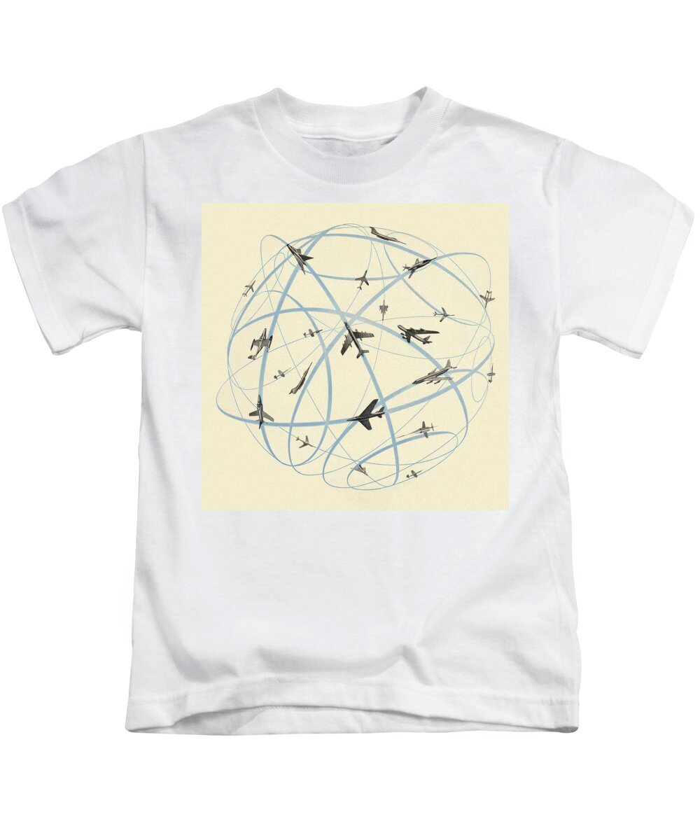 Air Travel Kids T-Shirt featuring the drawing Airplanes Flying by CSA Images