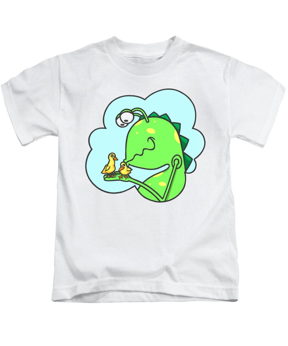 Duck Kids T-Shirt featuring the digital art Monster kissing ducklings by Konni Jensen