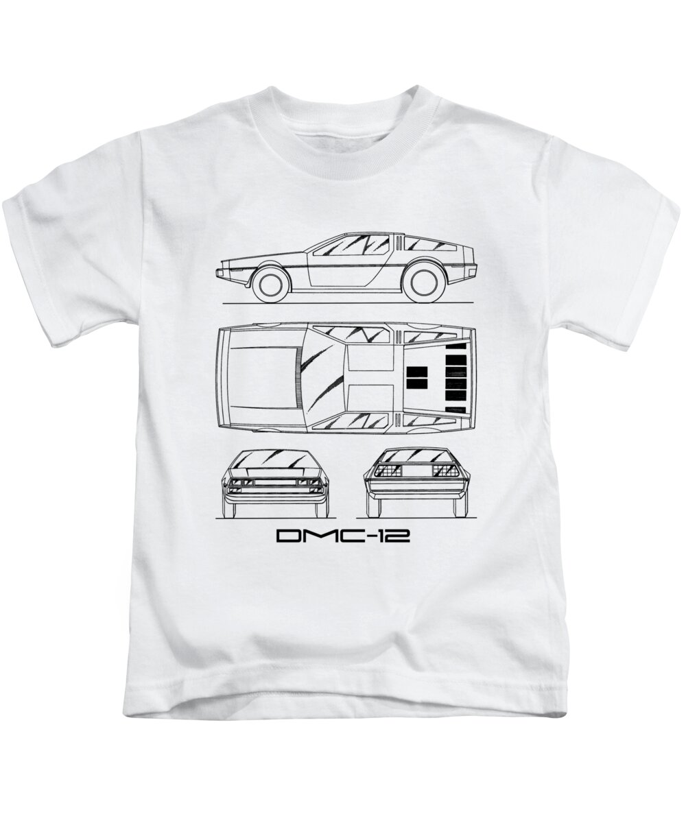 Delorean Dmc-12 Kids T-Shirt featuring the photograph The Delorean DMC-12 Blueprint - White by Mark Rogan