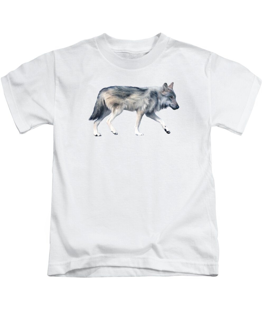 Wolf Kids T-Shirt featuring the painting Wolf on Blush by Amy Hamilton