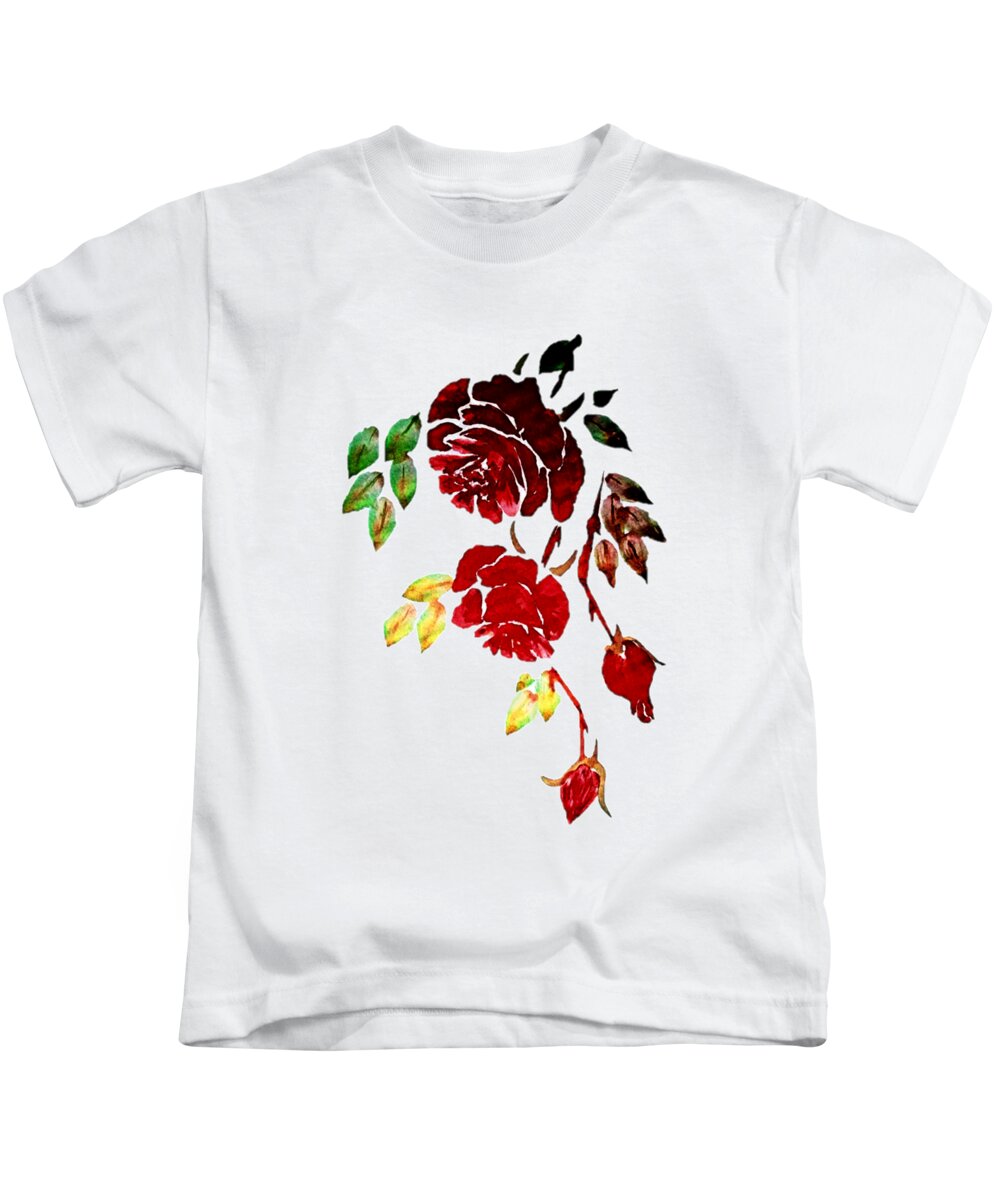 Red Kids T-Shirt featuring the painting Red Rose Bouquet Watercolor Painting by Delynn Addams