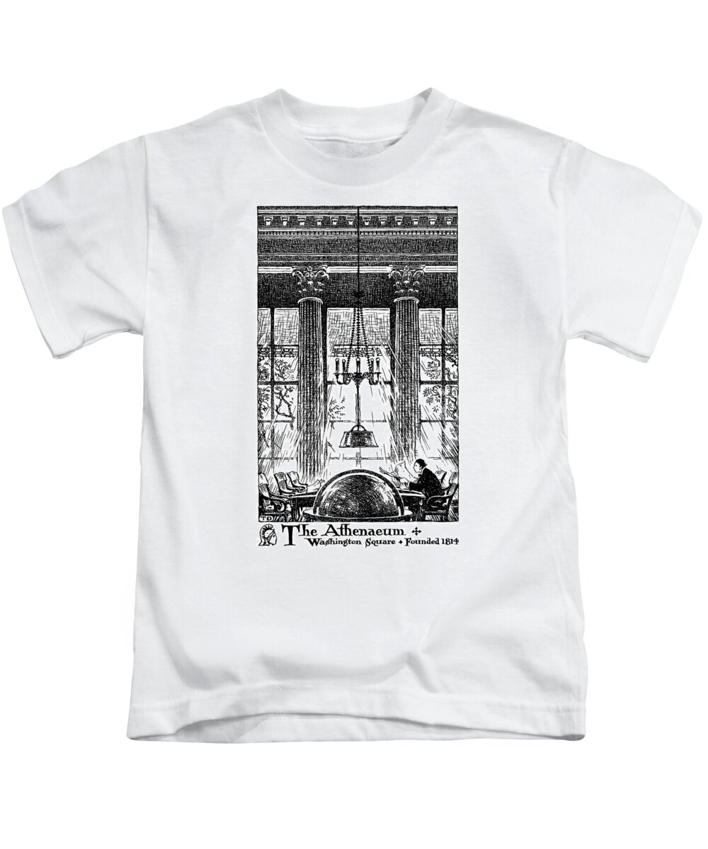 Thornton Oakley Kids T-Shirt featuring the drawing Athenaeum Reading Room by Thornton Oakley