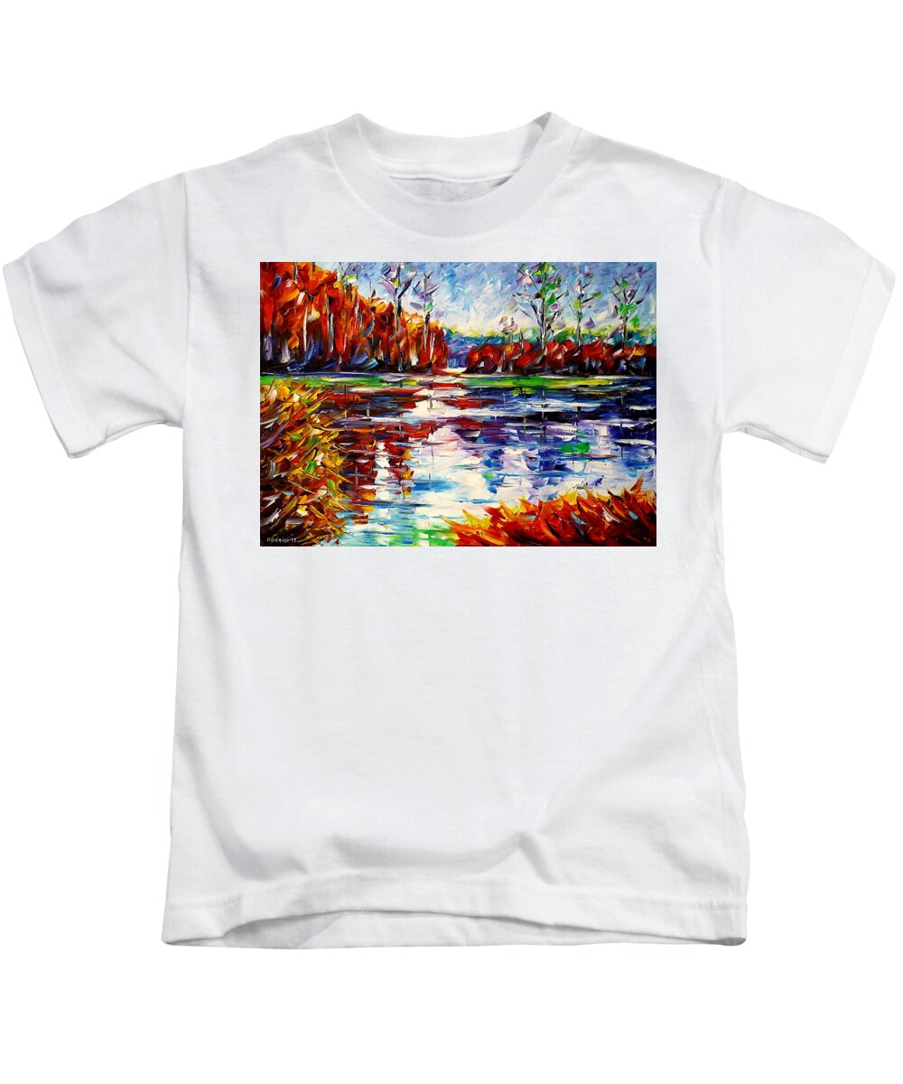 Autumn Lovers Kids T-Shirt featuring the painting Autumn Lake by Mirek Kuzniar