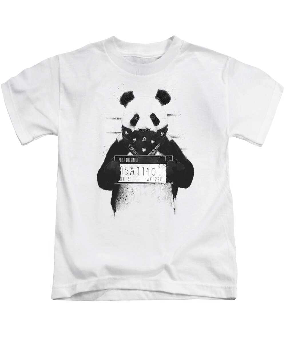 Panda Kids T-Shirt featuring the drawing Bad panda by Balazs Solti