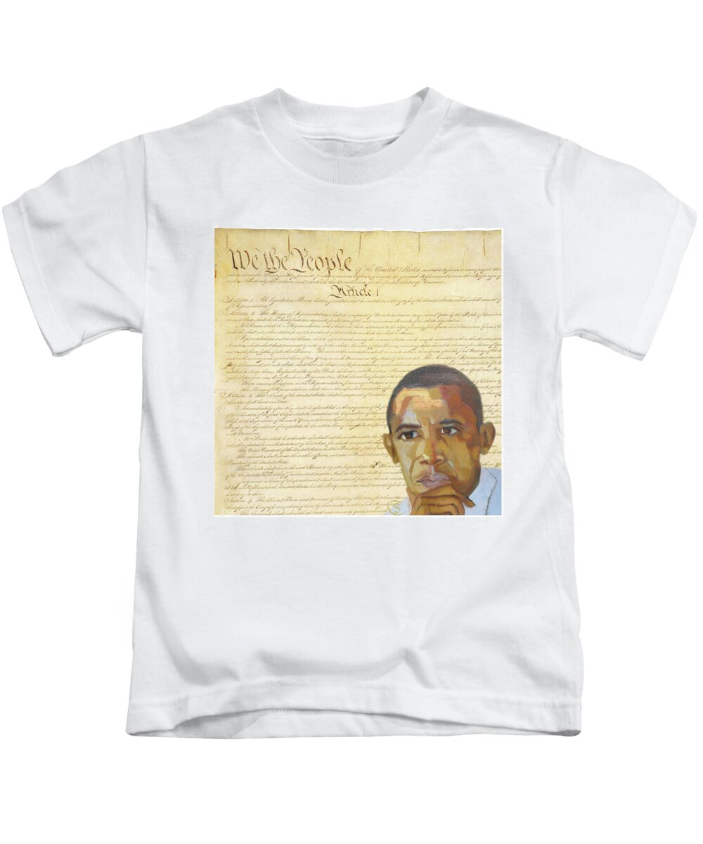 Barack Hussein Obama Kids T-Shirt featuring the digital art Barack Obama - Constitution by Suzanne Giuriati Cerny