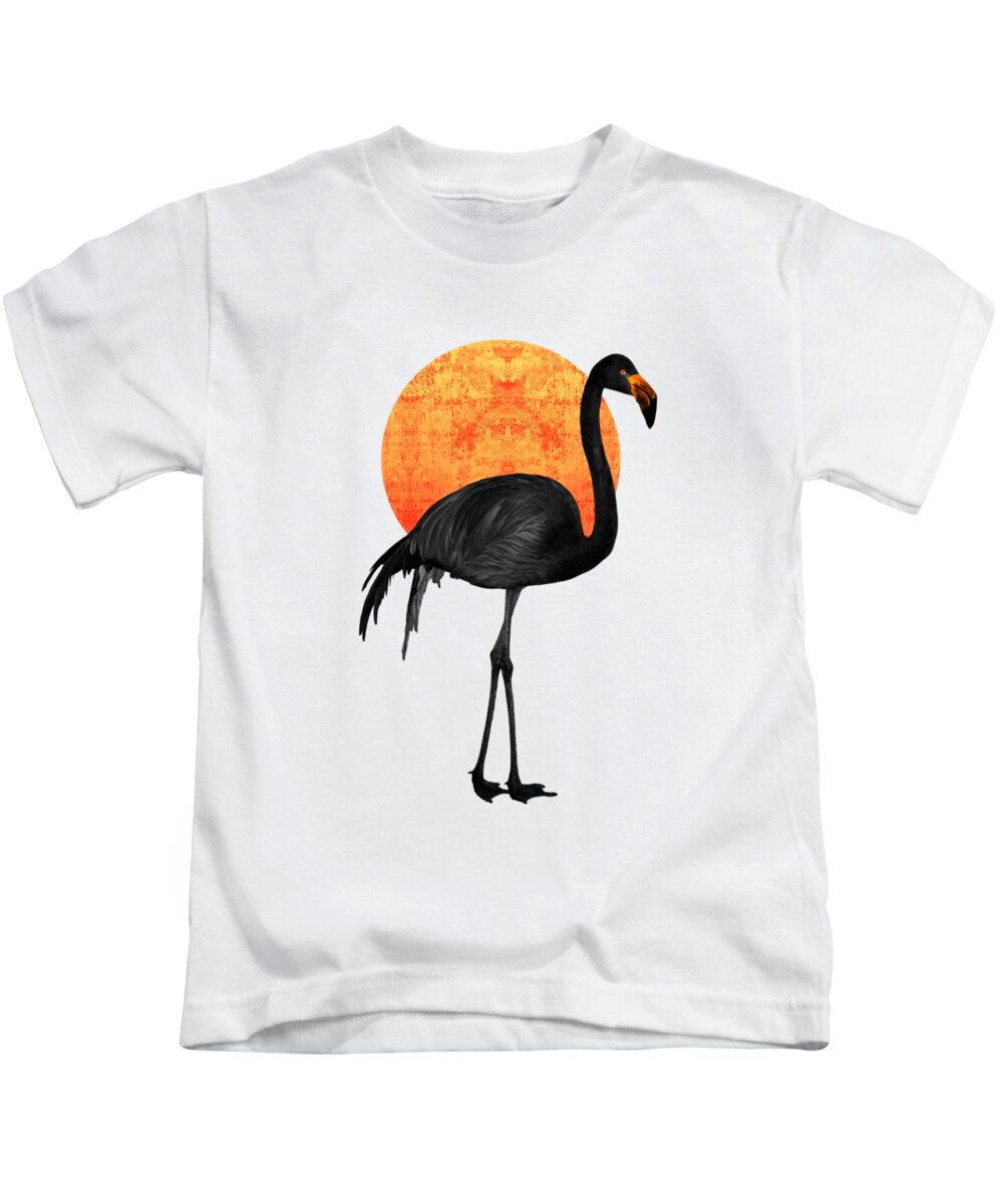 Flamingo Kids T-Shirt featuring the mixed media Black Flamingo 3 - Tropical Wall Decor - Flamingo Posters - Exotic Birds - Black, Modern, Minimal by Studio Grafiikka