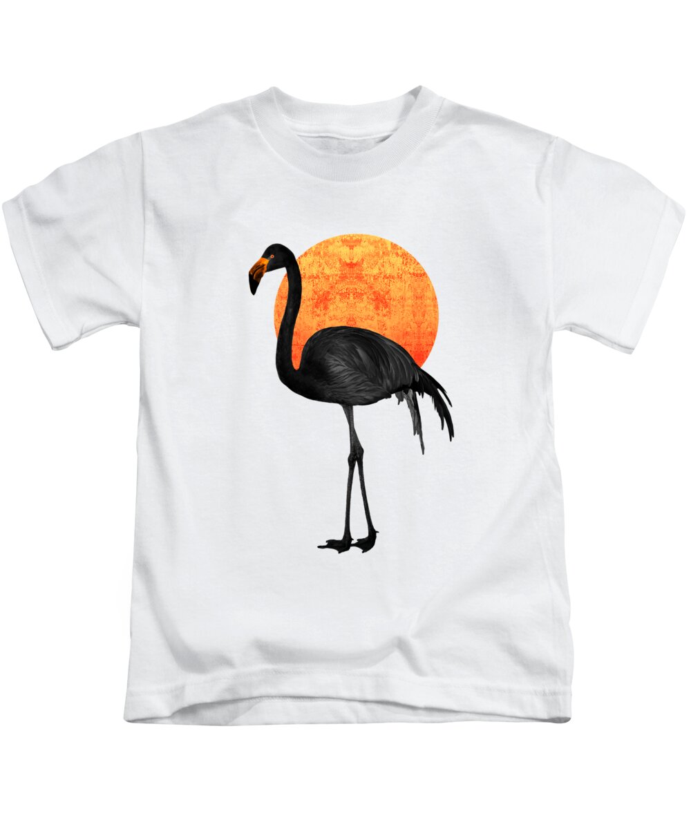 Flamingo Kids T-Shirt featuring the mixed media Black Flamingo 4 - Tropical Wall Decor - Flamingo Posters - Exotic Birds - Black, Modern, Minimal by Studio Grafiikka