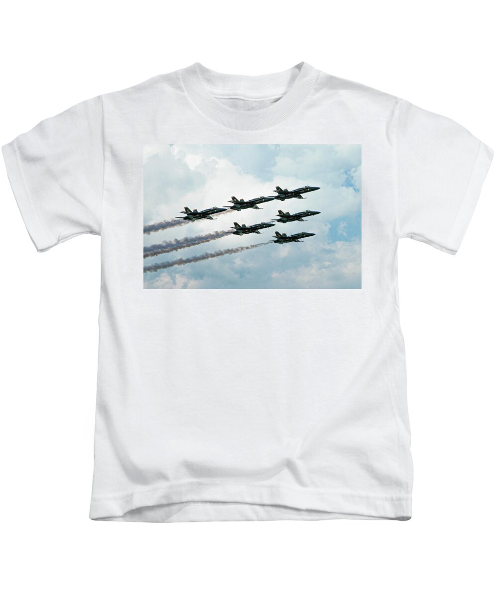 Blue Angels Kids T-Shirt featuring the photograph Blue Angels by Minnie Gallman