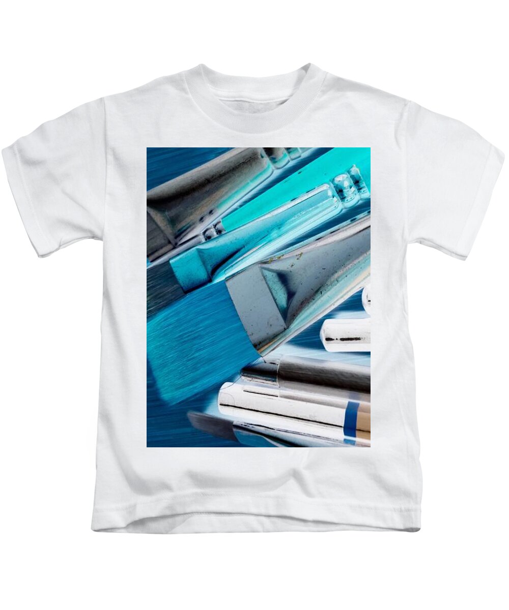 Blue paintbrushes Kids T-Shirt by Shaina Stein-Barr - Pixels