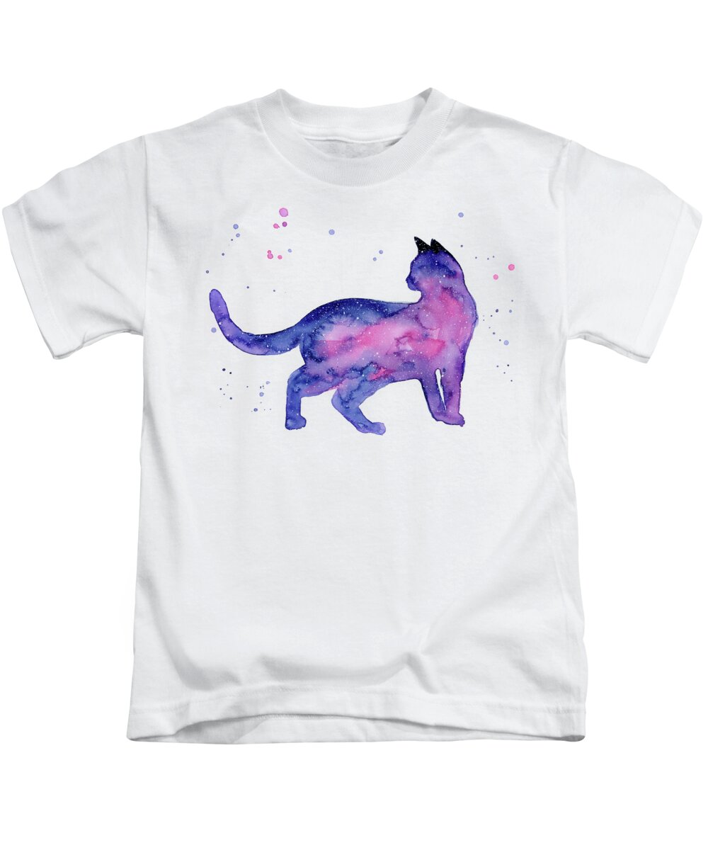 Cat Kids T-Shirt featuring the painting Cat in Space by Olga Shvartsur
