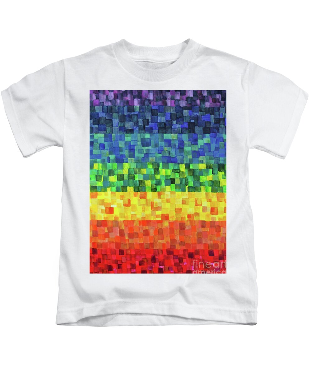 Chakras Kids T-Shirt featuring the painting Chakra Rainbow Tiles by Deborha Kerr