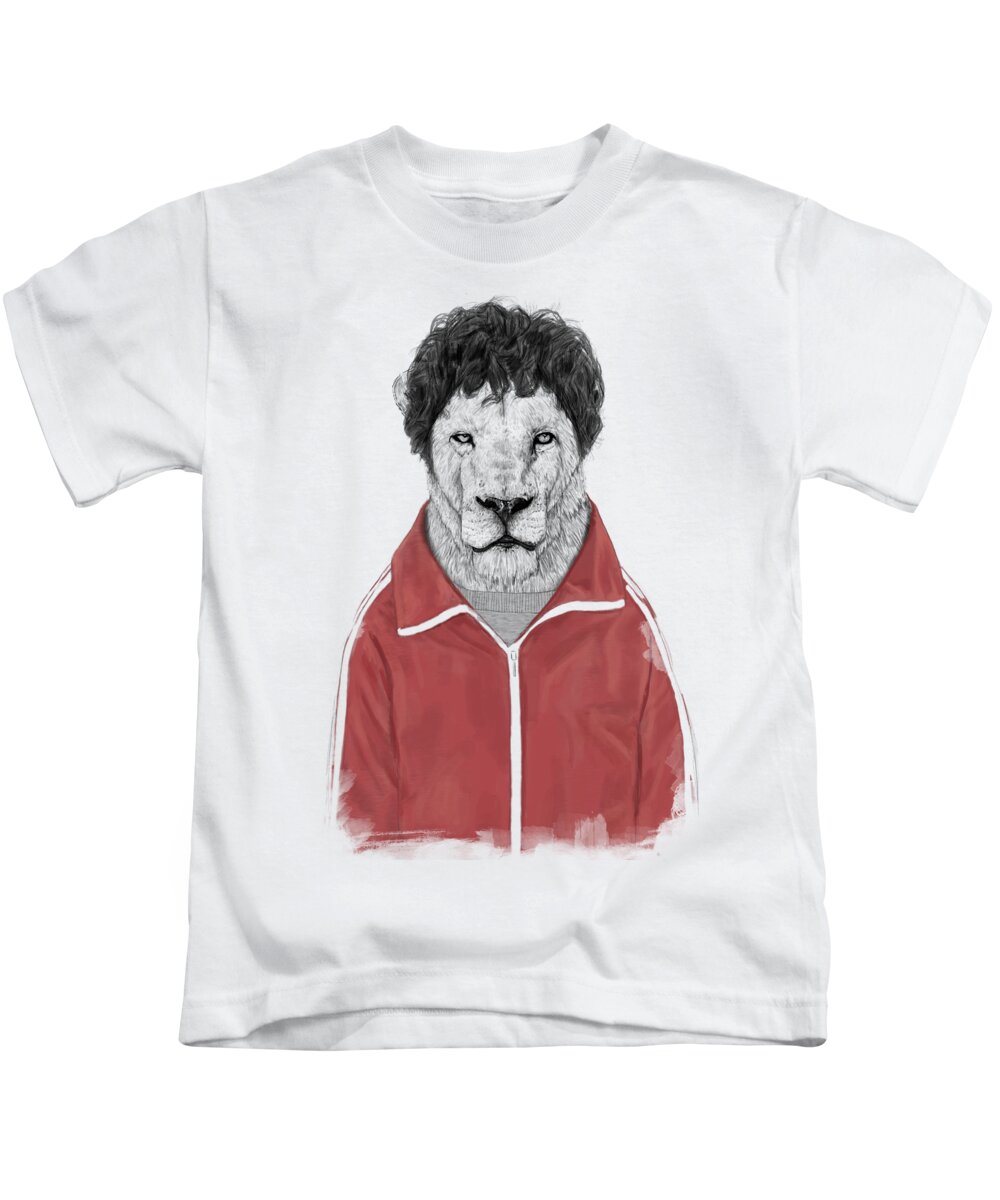 Lion Kids T-Shirt featuring the drawing Chas by Balazs Solti