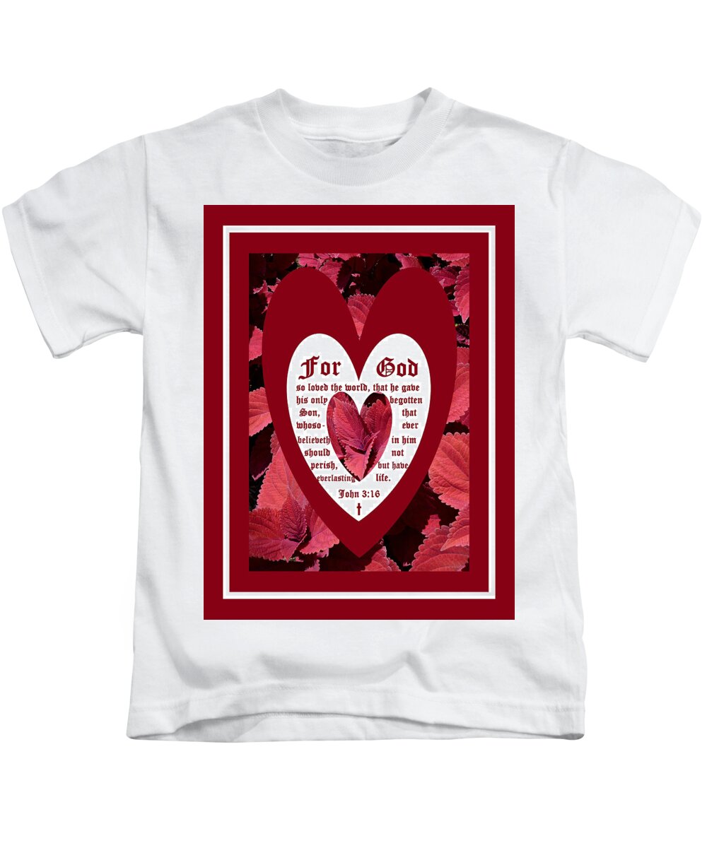 Coleus Kids T-Shirt featuring the photograph Coleus Close-up Heart with John 3 vs 16 by Mike McBrayer