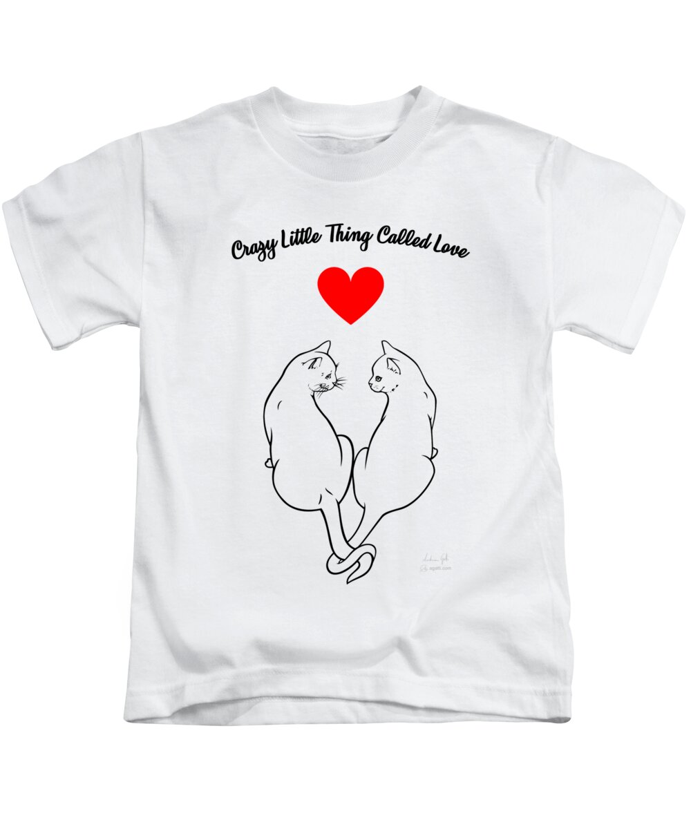 Cat Kids T-Shirt featuring the digital art Crazy Little Thing Called Love black by Andrea Gatti