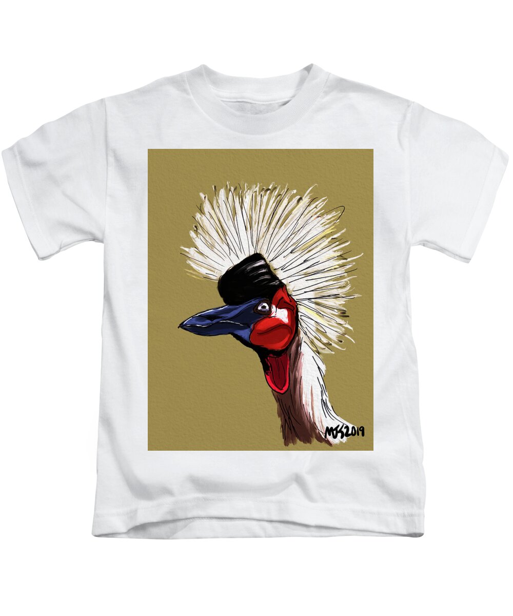 Birds Kids T-Shirt featuring the digital art Crowned Crane by Michael Kallstrom
