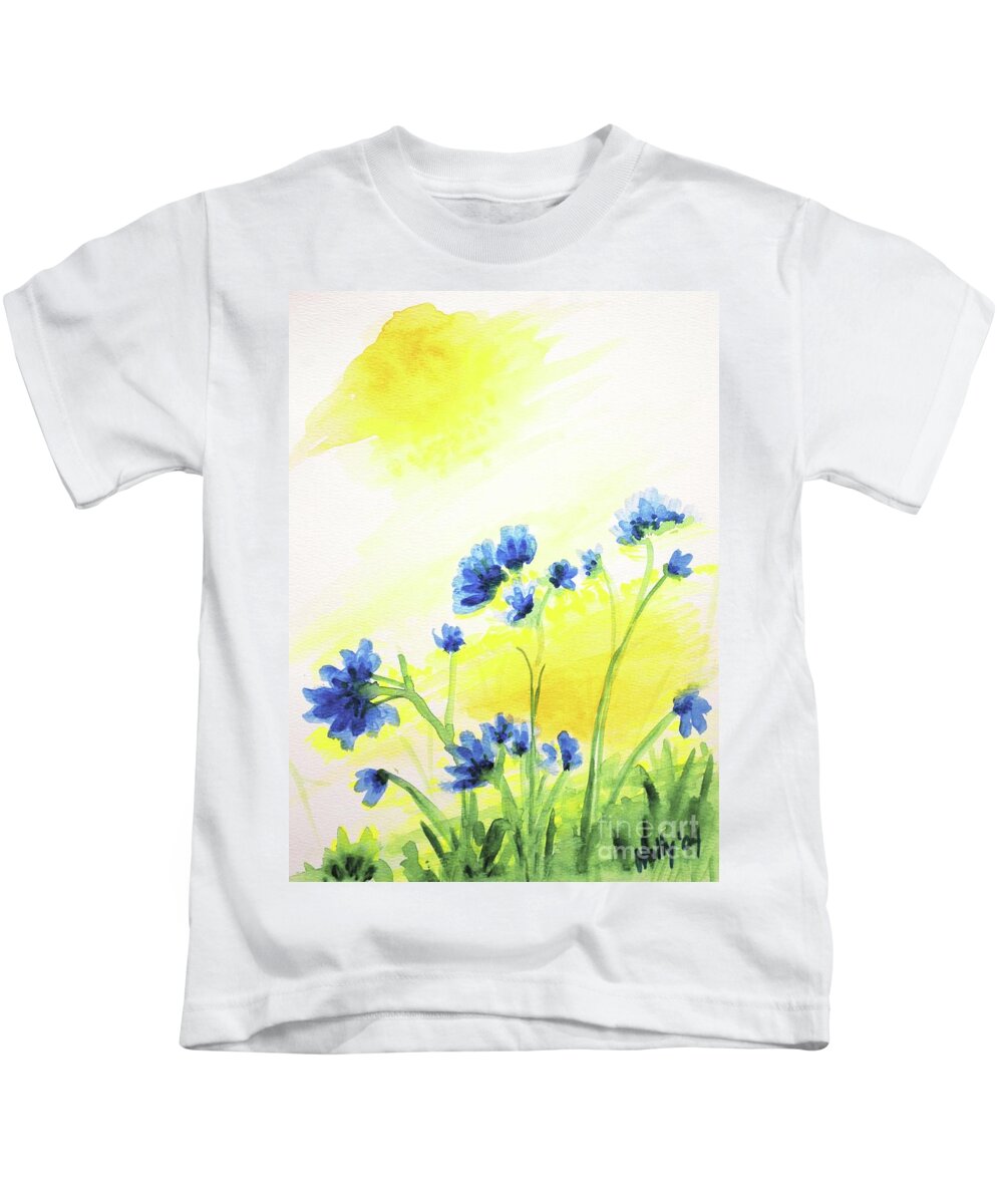 Blue Flowers Kids T-Shirt featuring the painting Daring Dream by Holly Carmichael