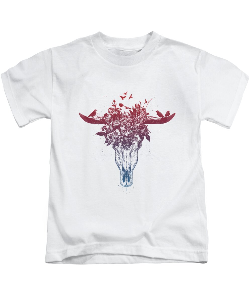 Bull Kids T-Shirt featuring the drawing Dead summer by Balazs Solti
