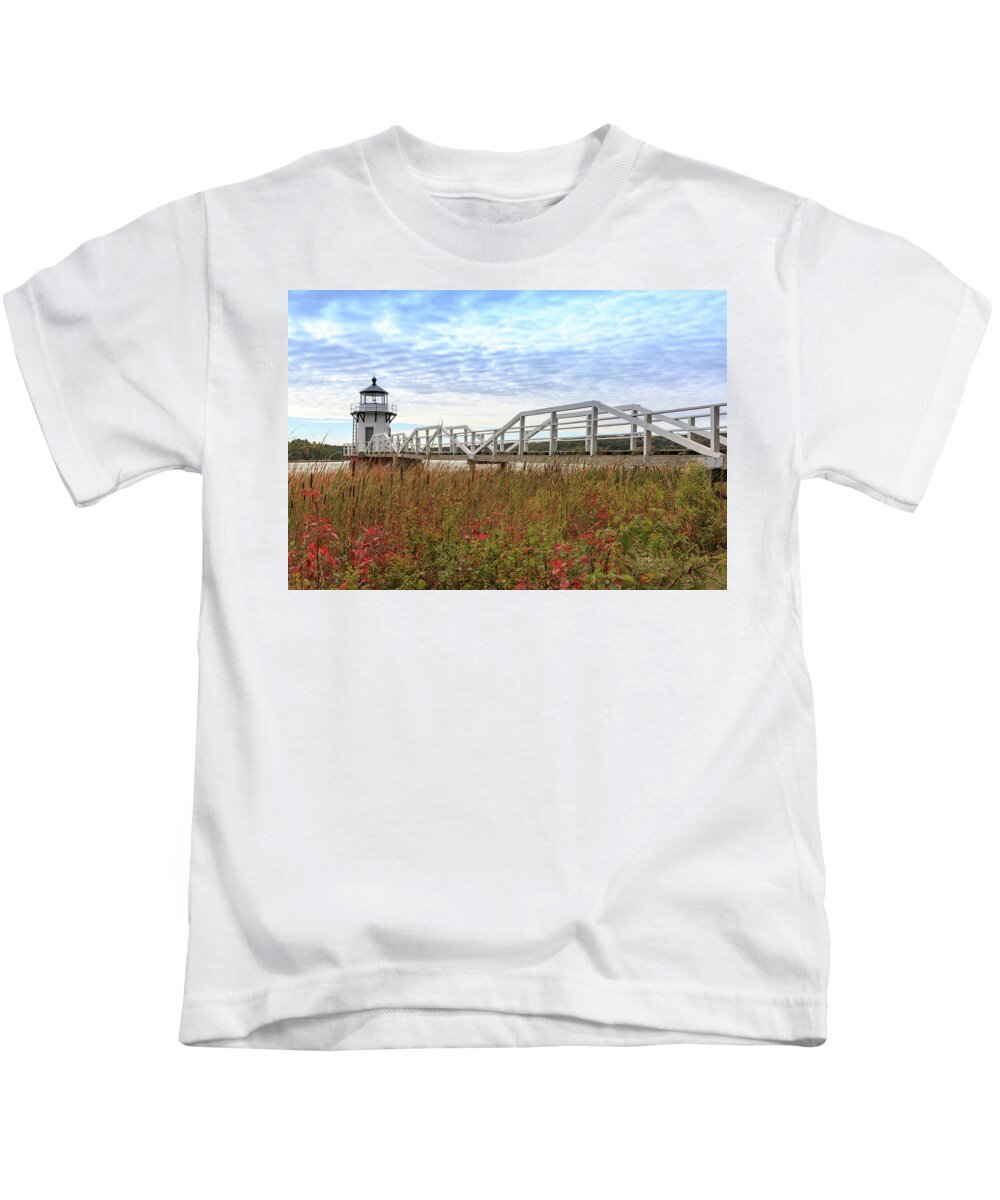 Doubling Point Light Kids T-Shirt featuring the photograph Doubling Point Lighthouse in Maine by Kyle Lee