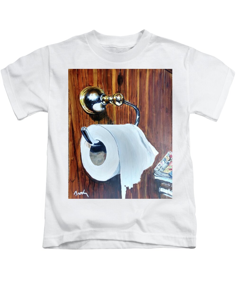 Toilet Paper Kids T-Shirt featuring the painting Duchamp's Paperwork by William Brody